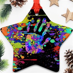 Crazy Multicolored Each Other Running Splashes Hand 1 Star Ornament (two Sides)