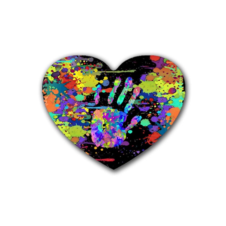 Crazy Multicolored Each Other Running Splashes Hand 1 Rubber Heart Coaster (4 pack)