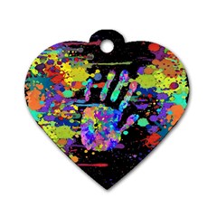 Crazy Multicolored Each Other Running Splashes Hand 1 Dog Tag Heart (two Sides) by EDDArt