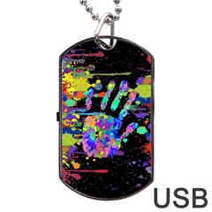 Crazy Multicolored Each Other Running Splashes Hand 1 Dog Tag Usb Flash (one Side) by EDDArt