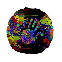 Crazy Multicolored Each Other Running Splashes Hand 1 Standard 15  Premium Round Cushions by EDDArt