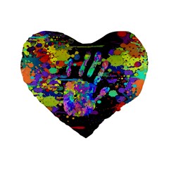 Crazy Multicolored Each Other Running Splashes Hand 1 Standard 16  Premium Heart Shape Cushions by EDDArt