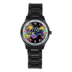 Crazy Multicolored Each Other Running Splashes Hand 1 Stainless Steel Round Watch by EDDArt