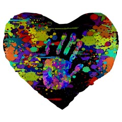 Crazy Multicolored Each Other Running Splashes Hand 1 Large 19  Premium Flano Heart Shape Cushions by EDDArt