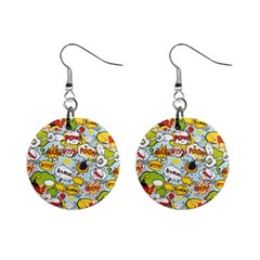 Comic Pow Bamm Boom Poof Wtf Pattern 1 Mini Button Earrings by EDDArt