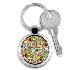 Comic Pow Bamm Boom Poof Wtf Pattern 1 Key Chain (round) by EDDArt