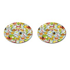 Comic Pow Bamm Boom Poof Wtf Pattern 1 Cufflinks (oval) by EDDArt