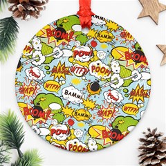 Comic Pow Bamm Boom Poof Wtf Pattern 1 Round Ornament (two Sides) by EDDArt