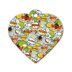 Comic Pow Bamm Boom Poof Wtf Pattern 1 Dog Tag Heart (two Sides) by EDDArt