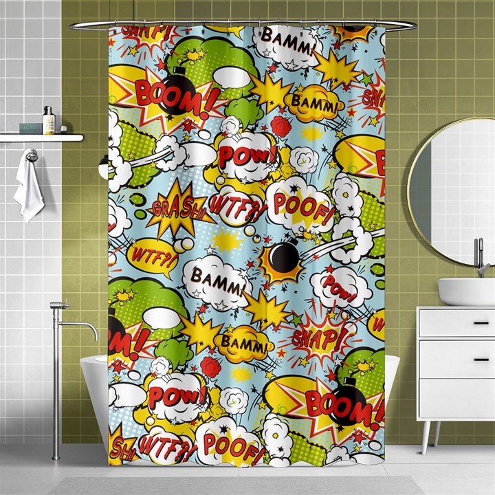 Comic Pow Bamm Boom Poof Wtf Pattern 1 Shower Curtain 48  x 72  (Small) 