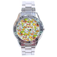 Comic Pow Bamm Boom Poof Wtf Pattern 1 Stainless Steel Analogue Watch by EDDArt