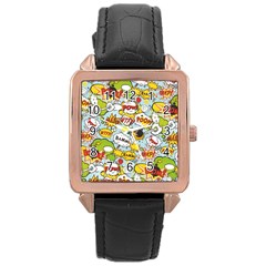 Comic Pow Bamm Boom Poof Wtf Pattern 1 Rose Gold Leather Watch  by EDDArt