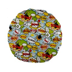 Comic Pow Bamm Boom Poof Wtf Pattern 1 Standard 15  Premium Flano Round Cushions by EDDArt