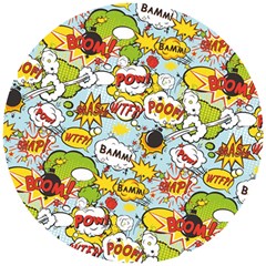 Comic Pow Bamm Boom Poof Wtf Pattern 1 Wooden Puzzle Round by EDDArt