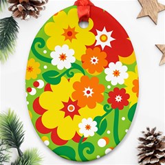 Flower Power Wallpaper Green Yellow Orange Red Ornament (oval)