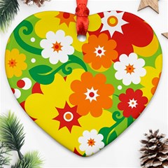 Flower Power Wallpaper Green Yellow Orange Red Ornament (heart)