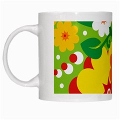 Flower Power Wallpaper Green Yellow Orange Red White Mugs by EDDArt