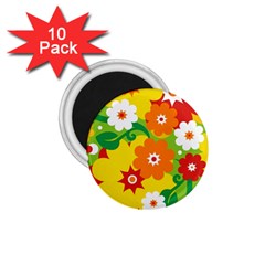 Flower Power Wallpaper Green Yellow Orange Red 1 75  Magnets (10 Pack)  by EDDArt