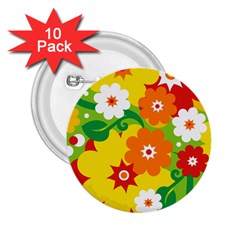 Flower Power Wallpaper Green Yellow Orange Red 2 25  Buttons (10 Pack)  by EDDArt