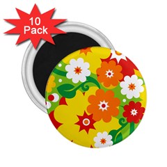 Flower Power Wallpaper Green Yellow Orange Red 2 25  Magnets (10 Pack)  by EDDArt