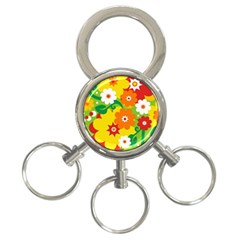 Flower Power Wallpaper Green Yellow Orange Red 3-ring Key Chain by EDDArt