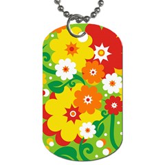 Flower Power Wallpaper Green Yellow Orange Red Dog Tag (one Side) by EDDArt