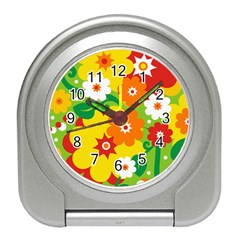 Flower Power Wallpaper Green Yellow Orange Red Travel Alarm Clock by EDDArt