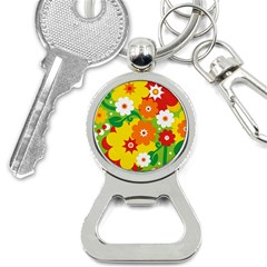 Flower Power Wallpaper Green Yellow Orange Red Bottle Opener Key Chain by EDDArt