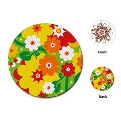 Flower Power Wallpaper Green Yellow Orange Red Playing Cards Single Design (round)