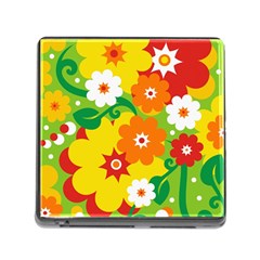 Flower Power Wallpaper Green Yellow Orange Red Memory Card Reader (square 5 Slot) by EDDArt