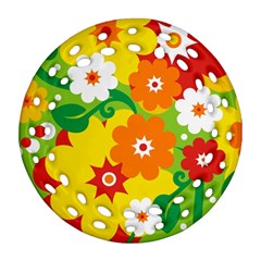 Flower Power Wallpaper Green Yellow Orange Red Ornament (round Filigree) by EDDArt