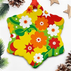 Flower Power Wallpaper Green Yellow Orange Red Snowflake Ornament (two Sides)