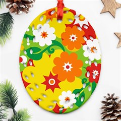 Flower Power Wallpaper Green Yellow Orange Red Oval Filigree Ornament (two Sides)