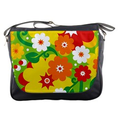 Flower Power Wallpaper Green Yellow Orange Red Messenger Bag by EDDArt