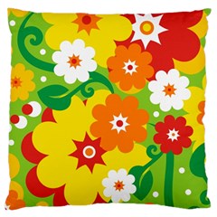 Flower Power Wallpaper Green Yellow Orange Red Large Cushion Case (two Sides) by EDDArt