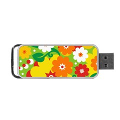 Flower Power Wallpaper Green Yellow Orange Red Portable Usb Flash (one Side) by EDDArt