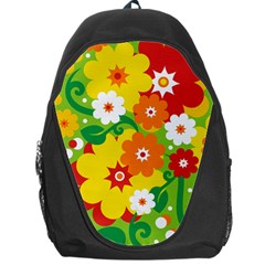 Flower Power Wallpaper Green Yellow Orange Red Backpack Bag by EDDArt