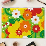 Flower Power Wallpaper Green Yellow Orange Red Cosmetic Bag (XXXL) Back