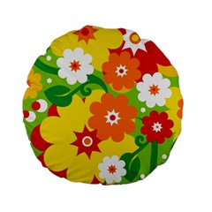 Flower Power Wallpaper Green Yellow Orange Red Standard 15  Premium Round Cushions by EDDArt