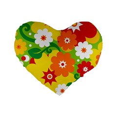 Flower Power Wallpaper Green Yellow Orange Red Standard 16  Premium Heart Shape Cushions by EDDArt