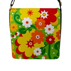 Flower Power Wallpaper Green Yellow Orange Red Flap Closure Messenger Bag (l) by EDDArt