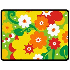 Flower Power Wallpaper Green Yellow Orange Red Double Sided Fleece Blanket (large)  by EDDArt