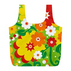 Flower Power Wallpaper Green Yellow Orange Red Full Print Recycle Bag (l) by EDDArt