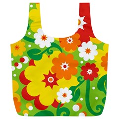 Flower Power Wallpaper Green Yellow Orange Red Full Print Recycle Bag (xl) by EDDArt