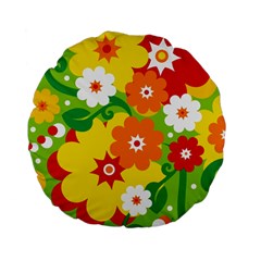 Flower Power Wallpaper Green Yellow Orange Red Standard 15  Premium Flano Round Cushions by EDDArt