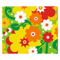 Flower Power Wallpaper Green Yellow Orange Red Double Sided Flano Blanket (small)  by EDDArt