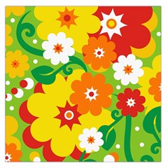 Flower Power Wallpaper Green Yellow Orange Red Large Satin Scarf (square) by EDDArt