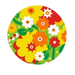 Flower Power Wallpaper Green Yellow Orange Red Mini Round Pill Box by EDDArt