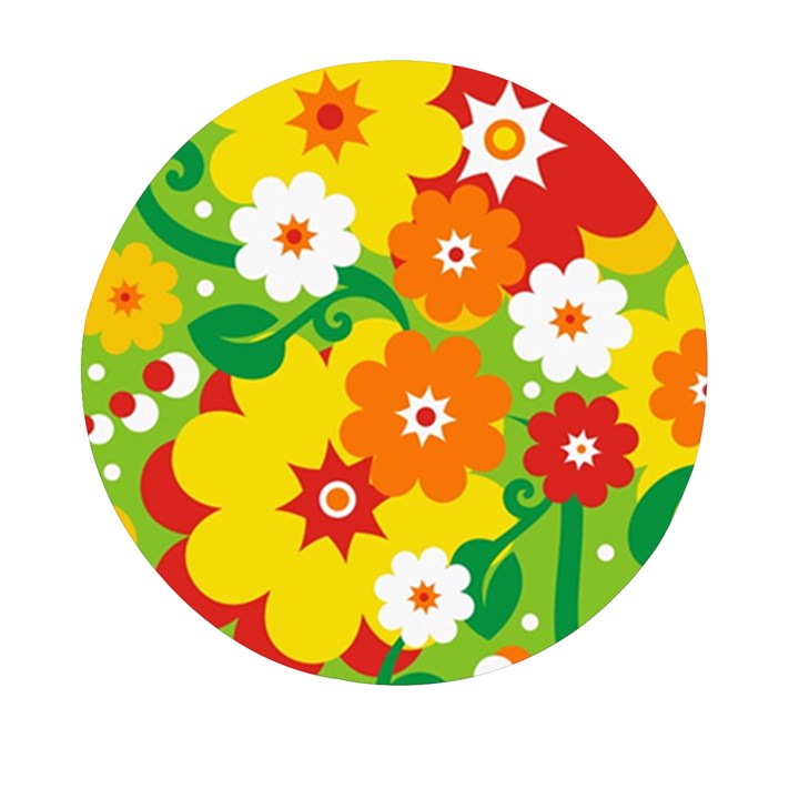 Flower Power Wallpaper Green Yellow Orange Red Mini Round Pill Box