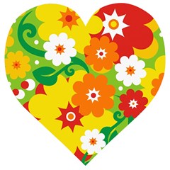 Flower Power Wallpaper Green Yellow Orange Red Wooden Puzzle Heart by EDDArt